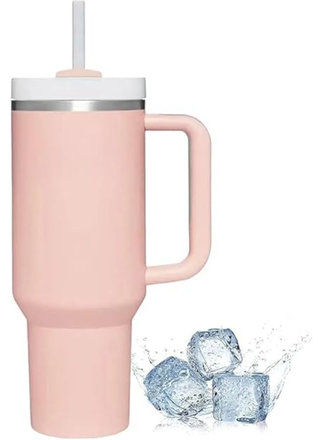 Stainless Steel 40oz Travel Tumbler with Handle & Straw Lid | Double-Layer Insulated Tumbler for Hot & Cold Beverages (Pack Of 1) (PINK)